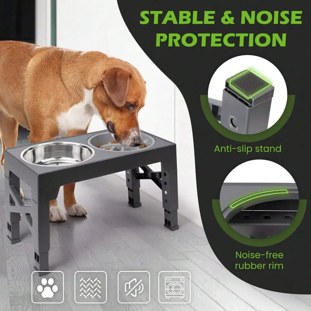 Raised Dog Bowl Stand With 2 Stainless Steel Bowls