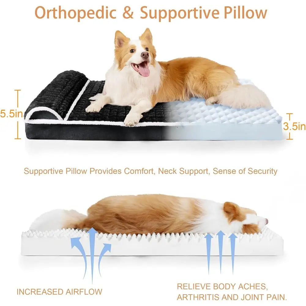 Orthopedic Dog Bed With Pillow, Waterproof Egg Crate Foam, Washable Cover