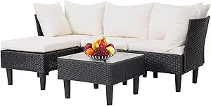 5 Piece Outdoor Patio Furniture Set Wicker Conversation Sofa