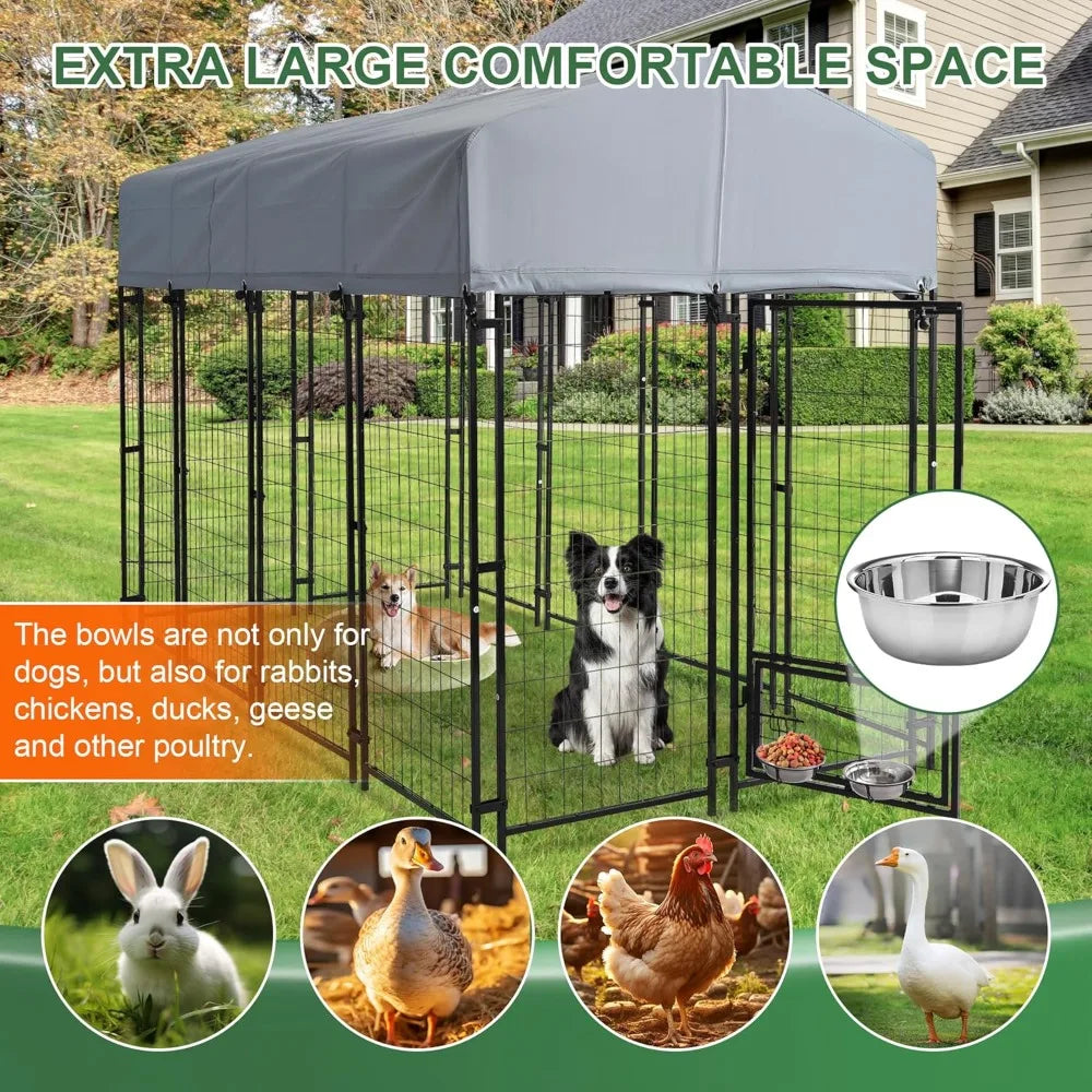 Heavy Duty Outdoor Dog Kennel With Roof Rotating Bowls Lock