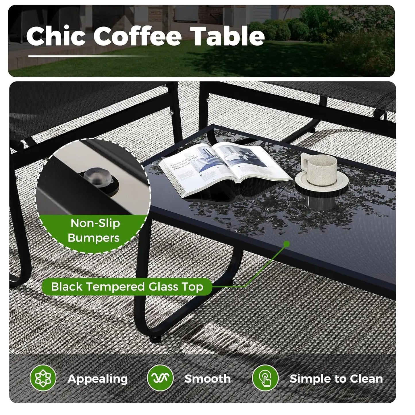 Outdoor 4 Piece Patio Furniture Set With Mesh Seat Fabric