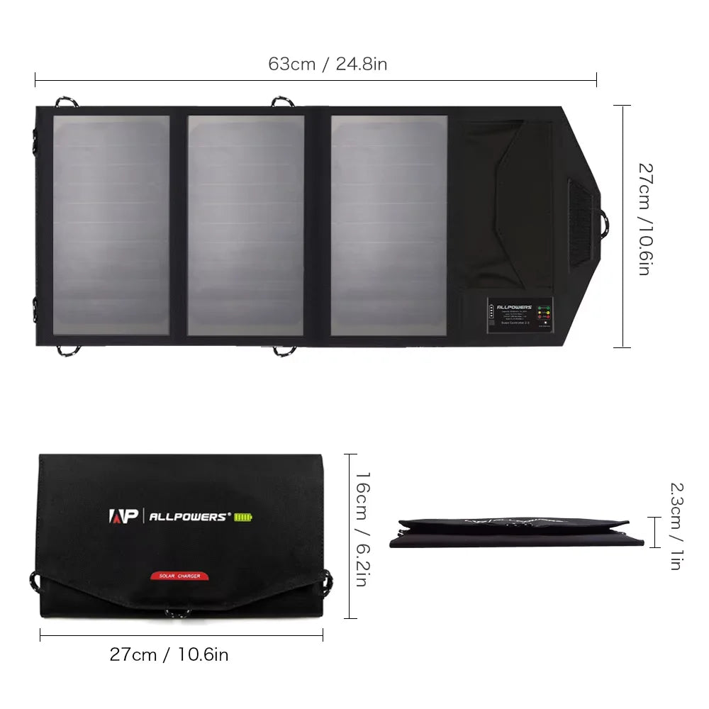 ALLPOWERS Waterproof Foldable Solar Panel 21W Portable Charger