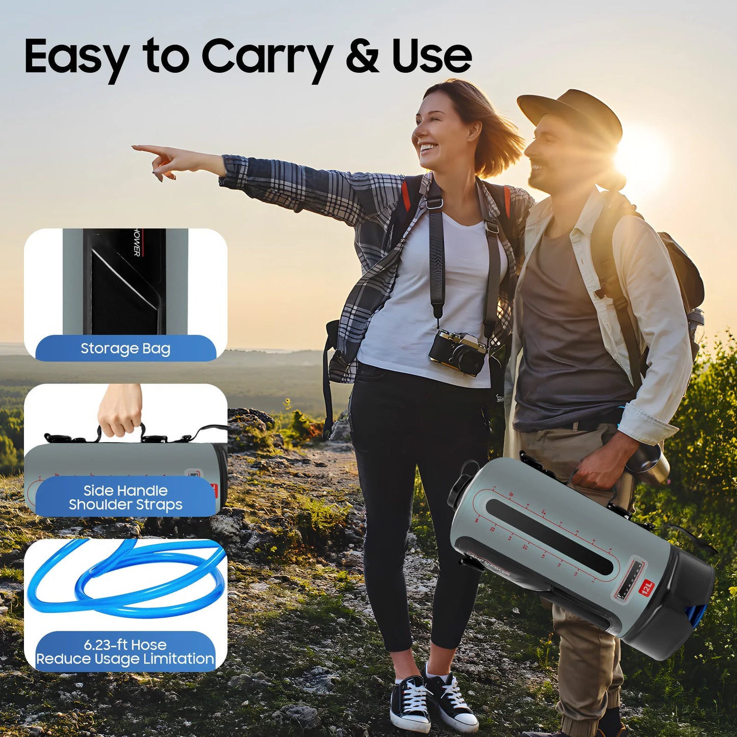 Bymaocar Portable Camping Shower Bag With Solar Heating Hose