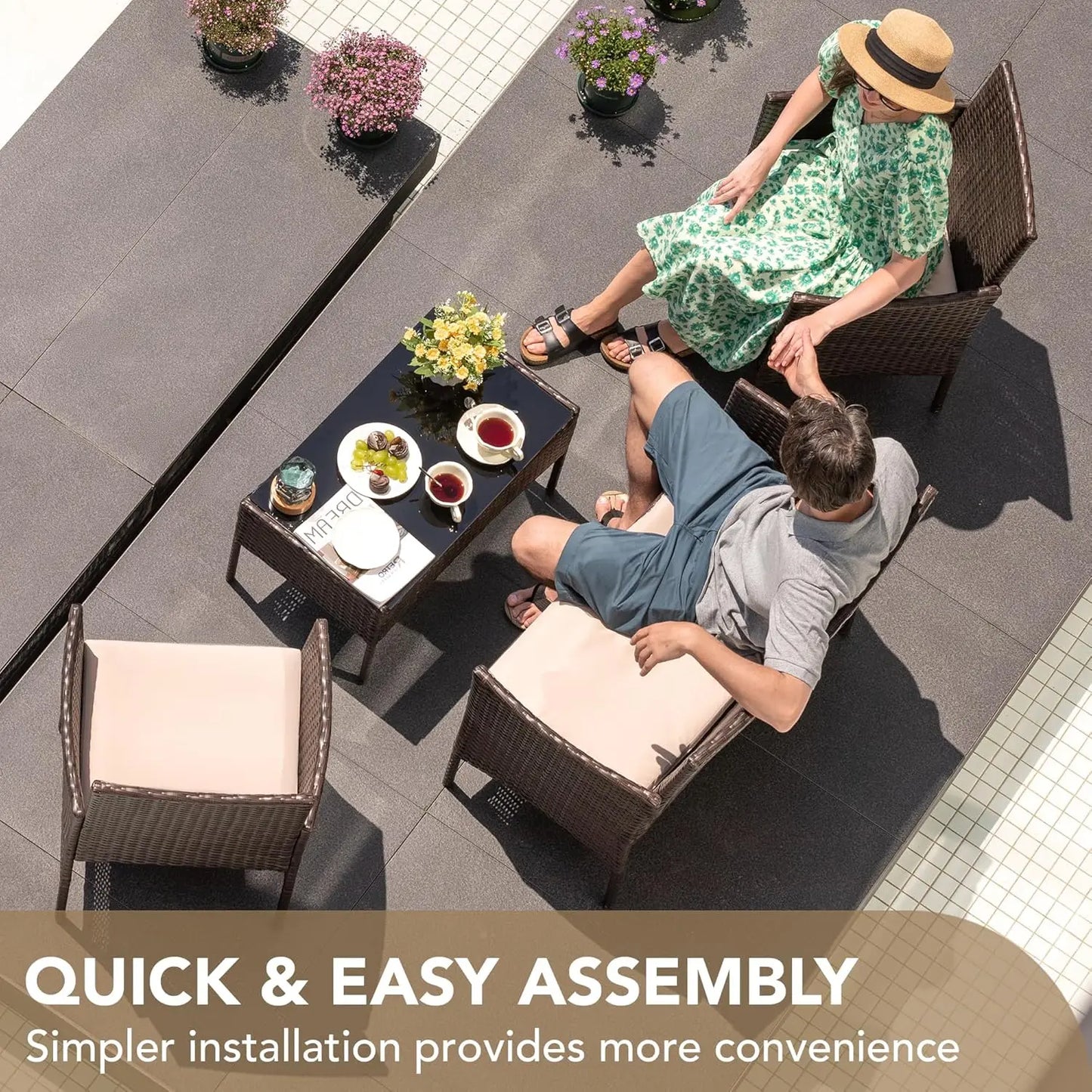 Outdoor Patio Furniture Set 4 Pieces Rattan Wicker Chairs