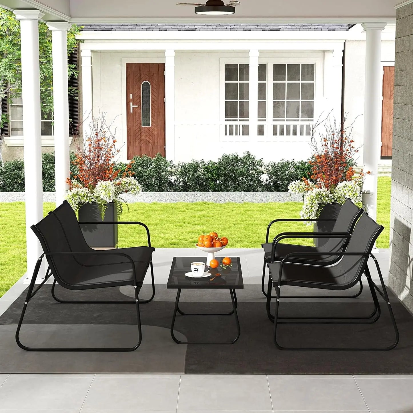 Outdoor 4 Piece Patio Furniture Set With Mesh Seat Fabric