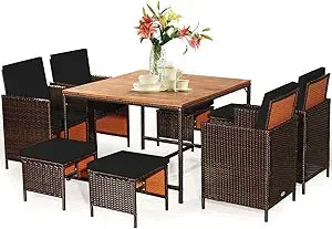 Outdoor Patio Dining Set With Rattan Chairs And Glass Table