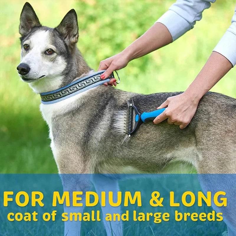 Pet Deshedding Brush Two Sided Grooming Comb Stainless Steel
