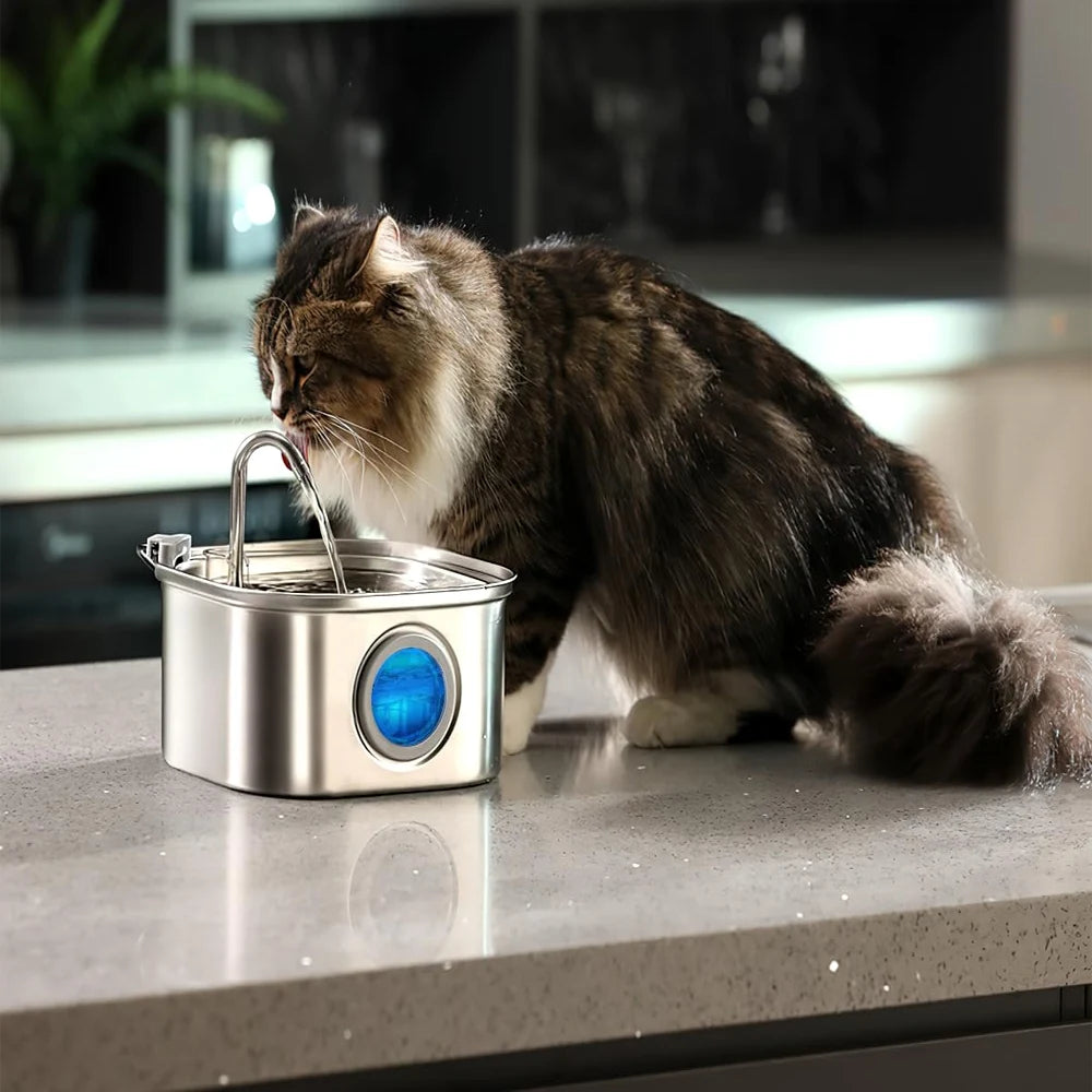 Stainless Steel Pet Water Fountain With LED Indicator Visual Level