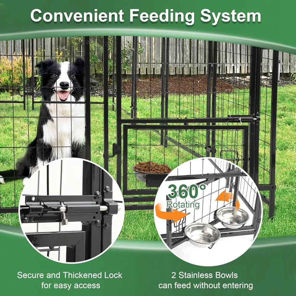 Heavy Duty Outdoor Dog Kennel With Roof Rotating Bowls Lock