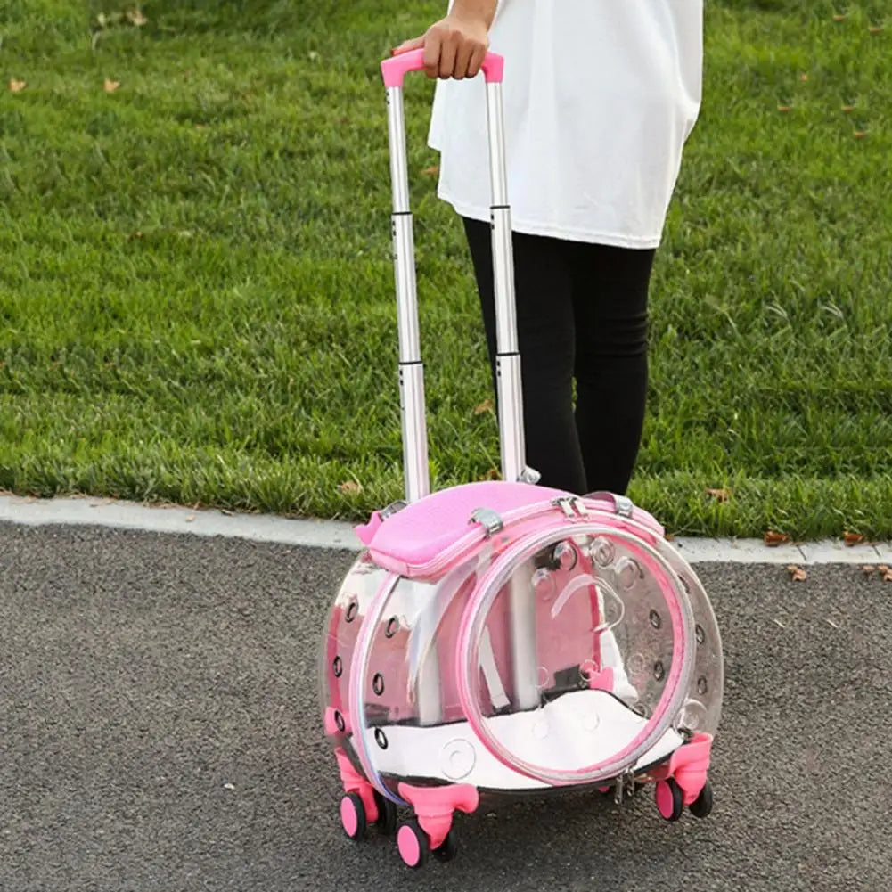 Portable Pet Trolley Case With Ventilation Holes And Silent Wheels For Cats