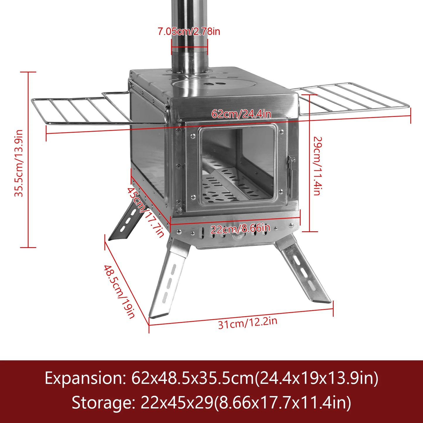 Stainless Steel Camping Stove With Chimney Pipe For Tents Shelters