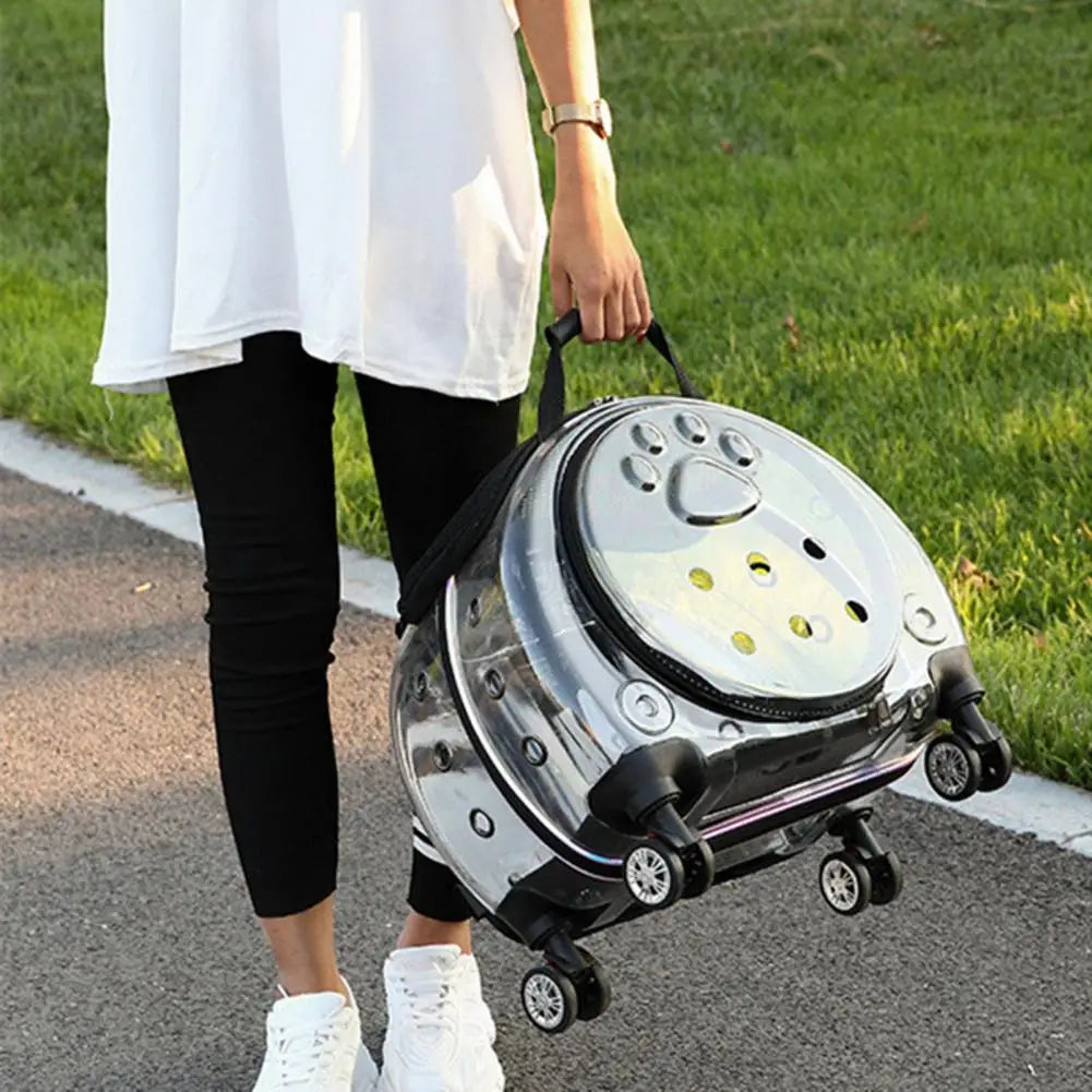 Portable Pet Trolley Case With Ventilation Holes And Silent Wheels For Cats