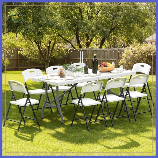 Foldable Outdoor Dining Set With 8 Chairs Heavy Duty Table