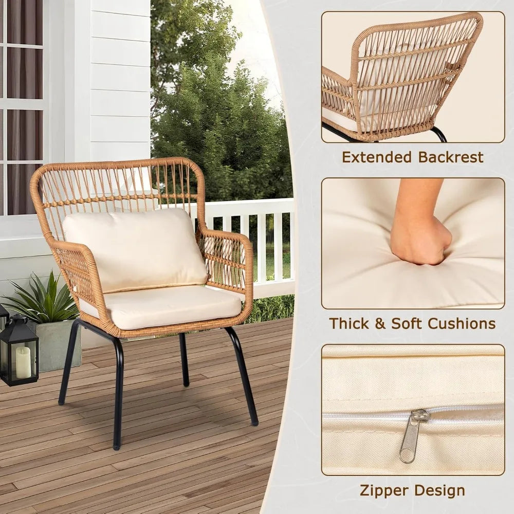 Outdoor Wicker Bistro Set With Glass Table For Patio
