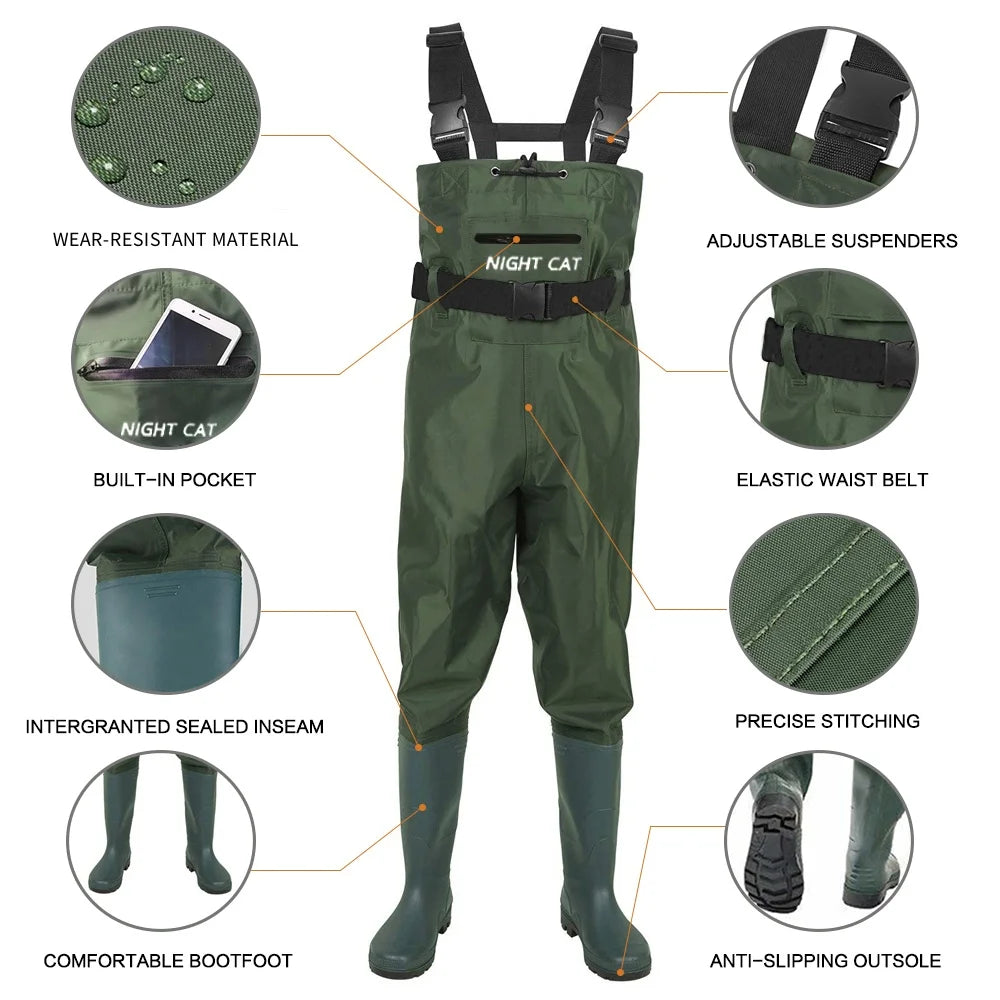 Night Cat Unisex Waterproof Chest Wader With Boots Breathable Lightweight
