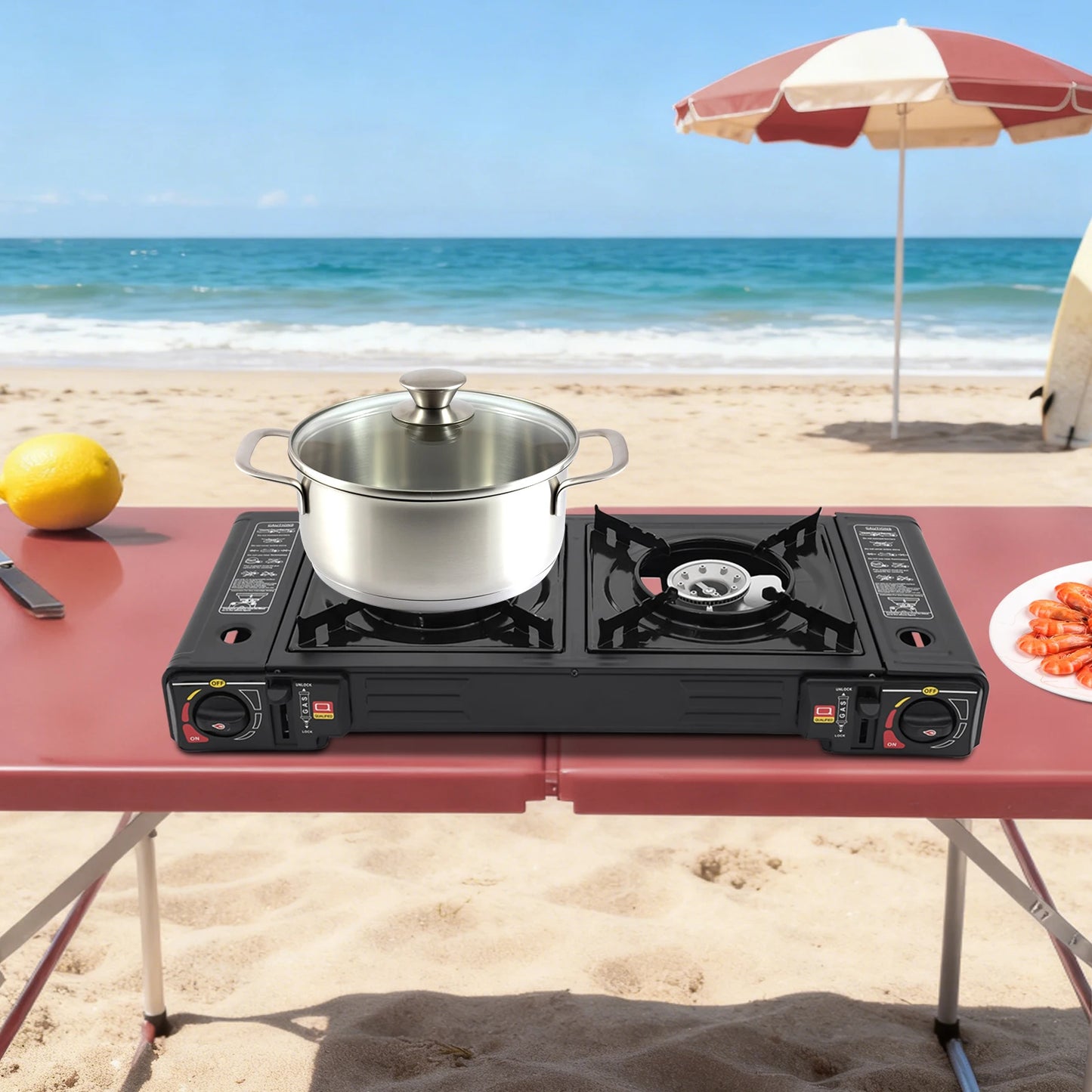 Two Burner Portable Gas Stove With Piezo Ignition And Carrying Case