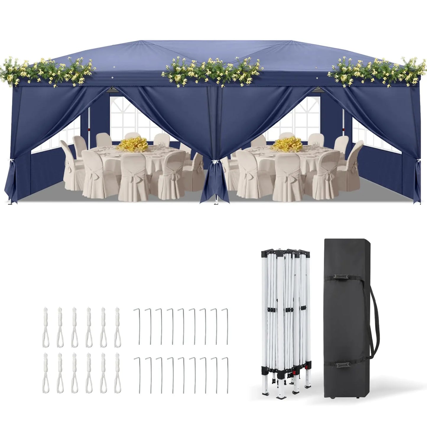 Pop Up Canopy Tent With Six Sidewalls And Carry Bag