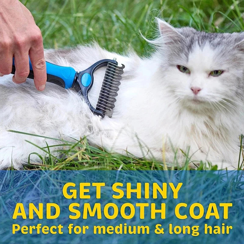 Pet Deshedding Brush Two Sided Grooming Comb Stainless Steel