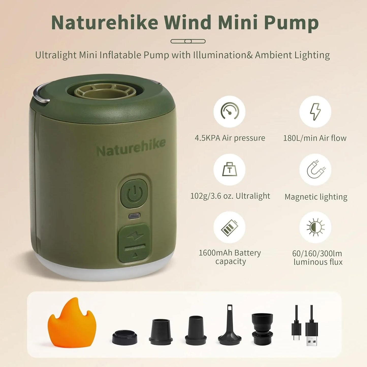 Naturehike Portable Air Pump For Inflatable Mats And Camping