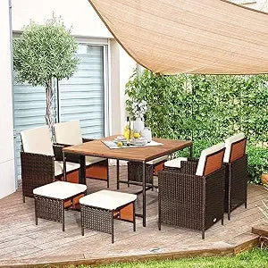 Outdoor Patio Dining Set With Rattan Chairs And Glass Table