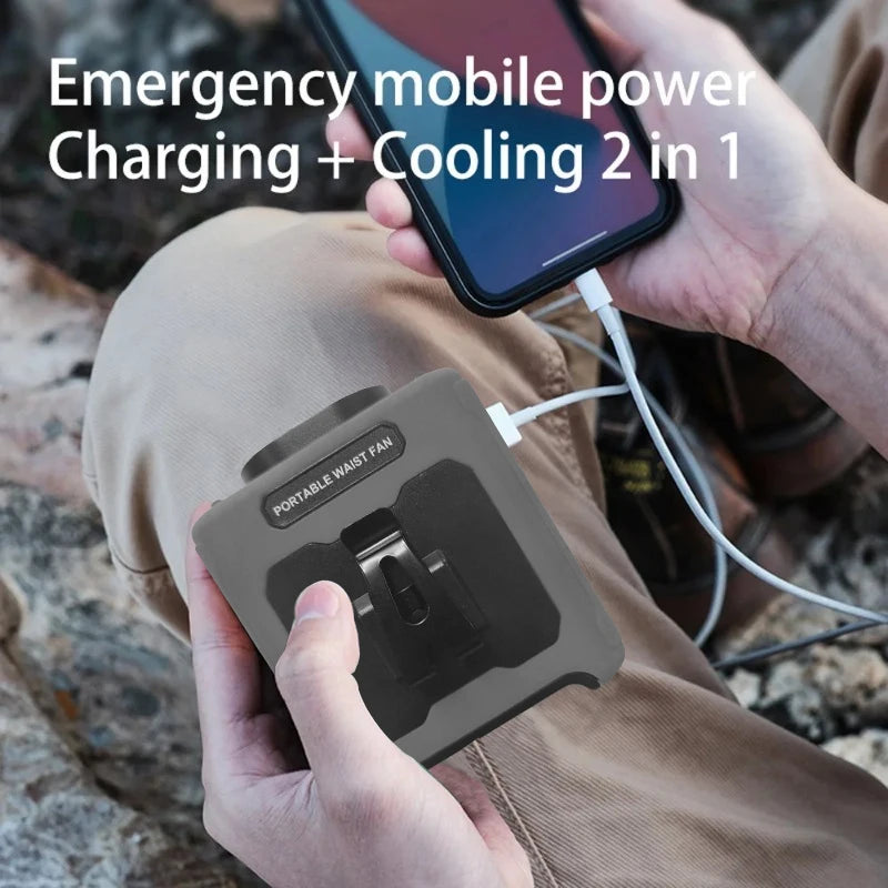 10000mAh Portable Waist Clip Fan With Flashlight Power Bank