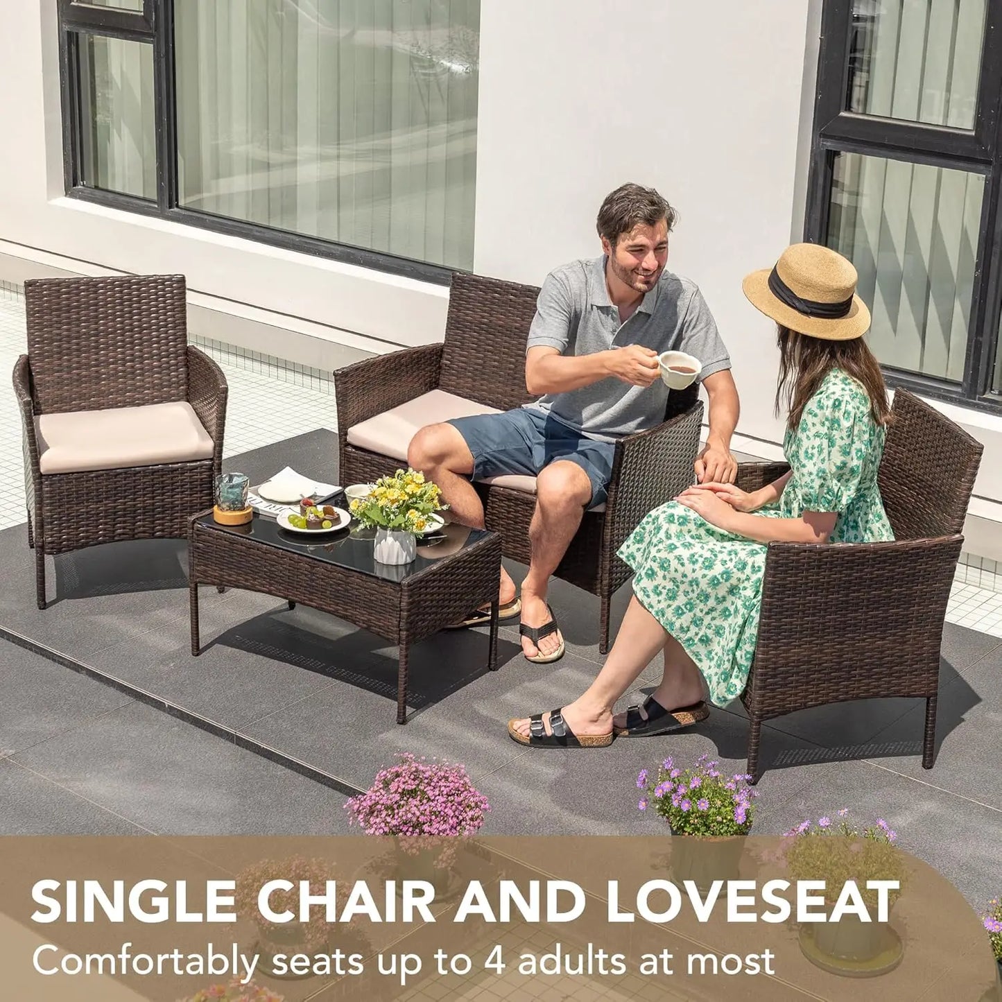 Outdoor Patio Furniture Set 4 Pieces Rattan Wicker Chairs