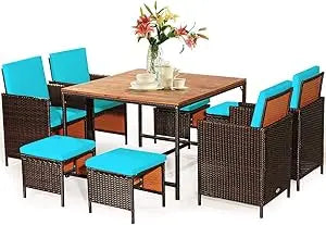 Outdoor Patio Dining Set With Rattan Chairs And Glass Table