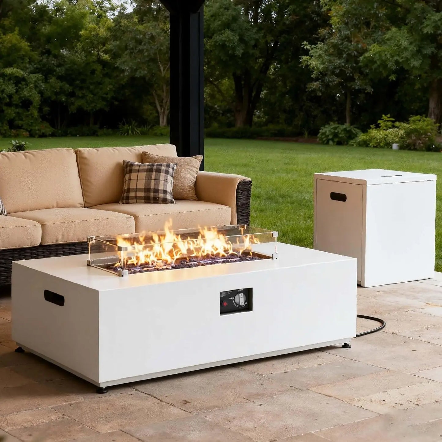 Propane Fire Pit Table Set Tank Holder And Wind Guard