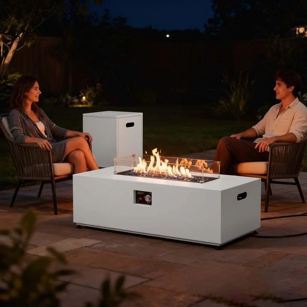 Propane Fire Pit Table Set Tank Holder And Wind Guard