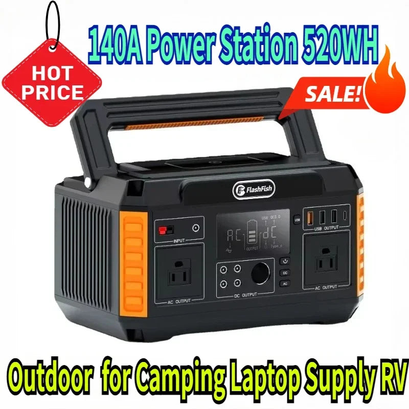 FlashFish 520Wh Portable Power Station Solar Generator for Camping RV