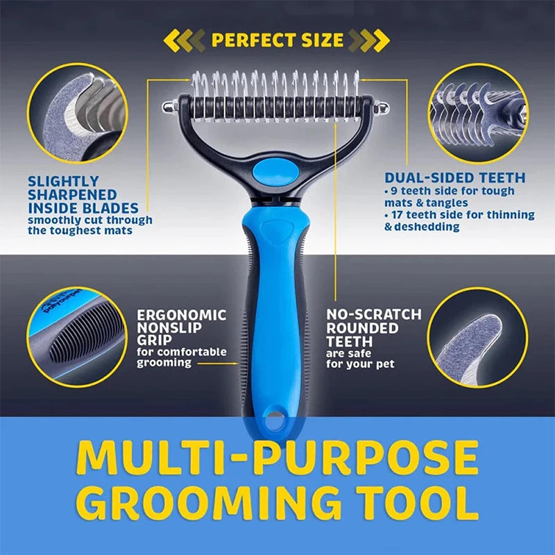 Pet Deshedding Brush Two Sided Grooming Comb Stainless Steel