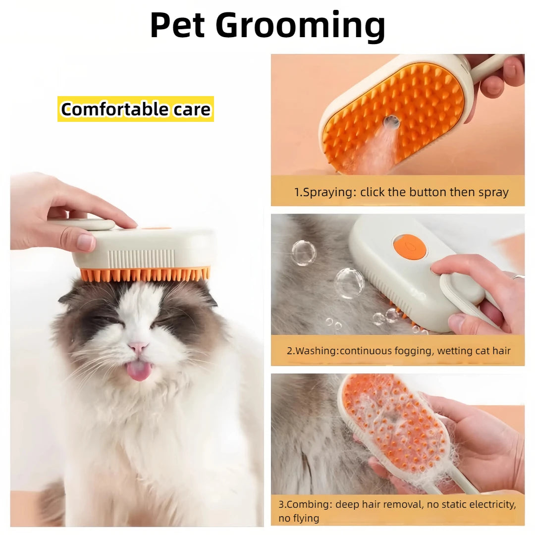 Three In One Electric Cat And Dog Grooming Brush Steam
