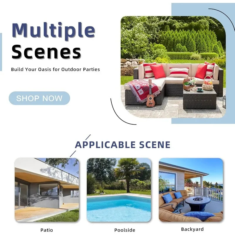 XMSJ Outdoor Patio Furniture Set All Weather Rattan Sectional Ottoman