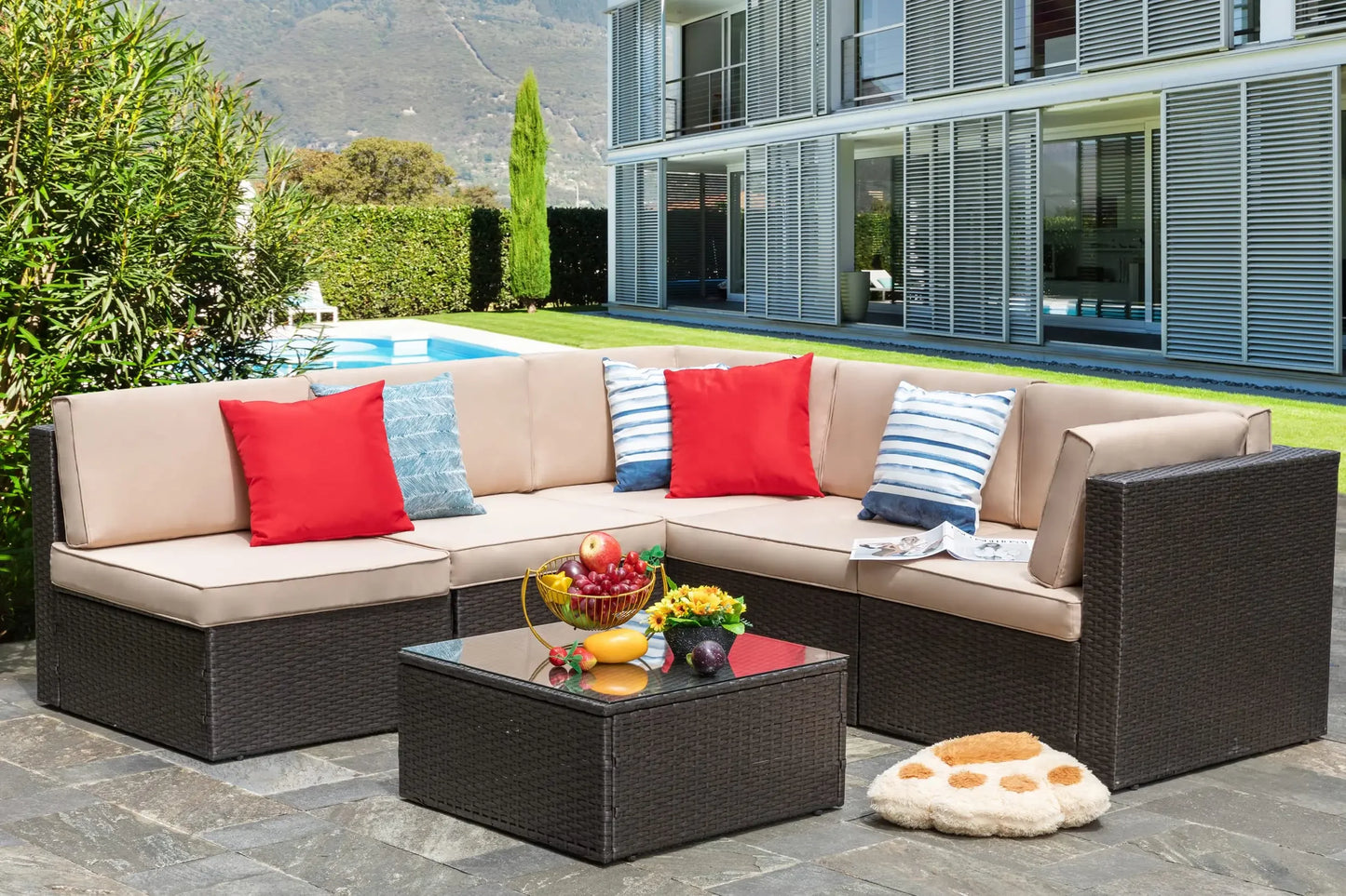 XMSJ Outdoor Patio Furniture Set All Weather Rattan Sectional Ottoman