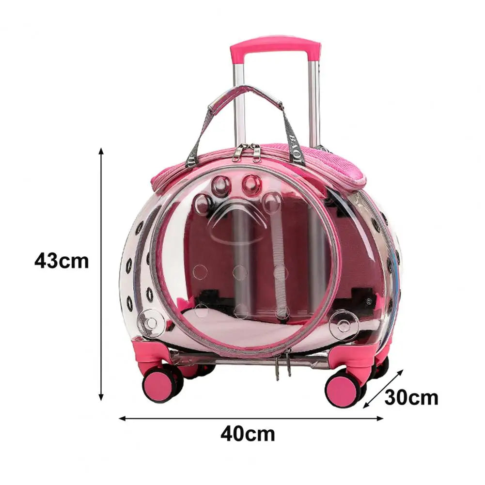 Portable Pet Trolley Case With Ventilation Holes And Silent Wheels For Cats