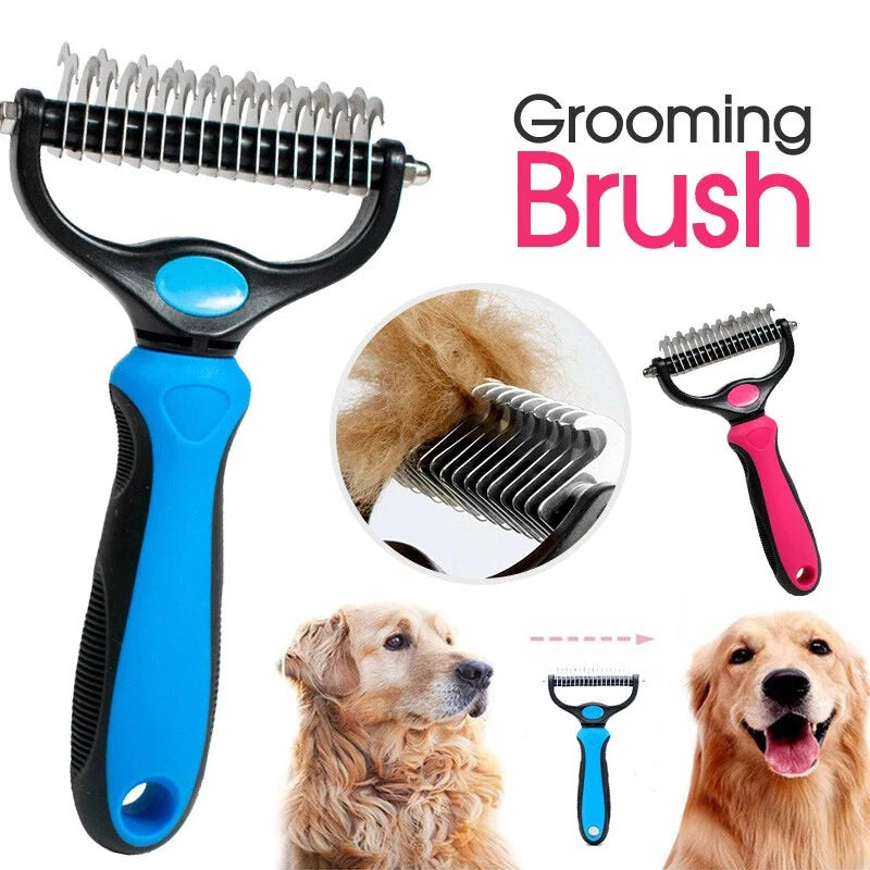 Pet Deshedding Brush Two Sided Grooming Comb Stainless Steel