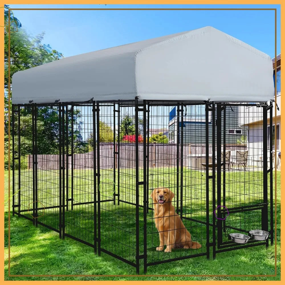 Heavy Duty Outdoor Dog Kennel With Roof Rotating Bowls Lock
