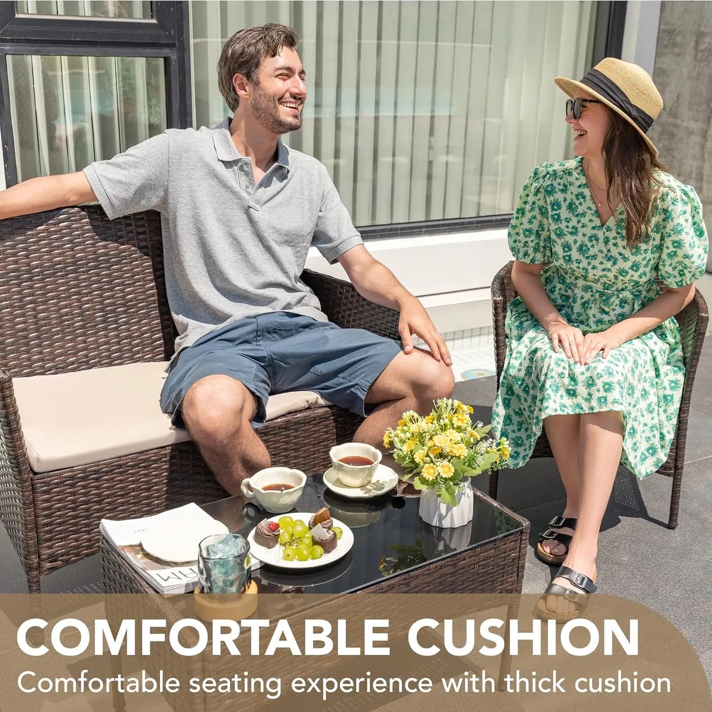 Outdoor Patio Furniture Set 4 Pieces Rattan Wicker Chairs