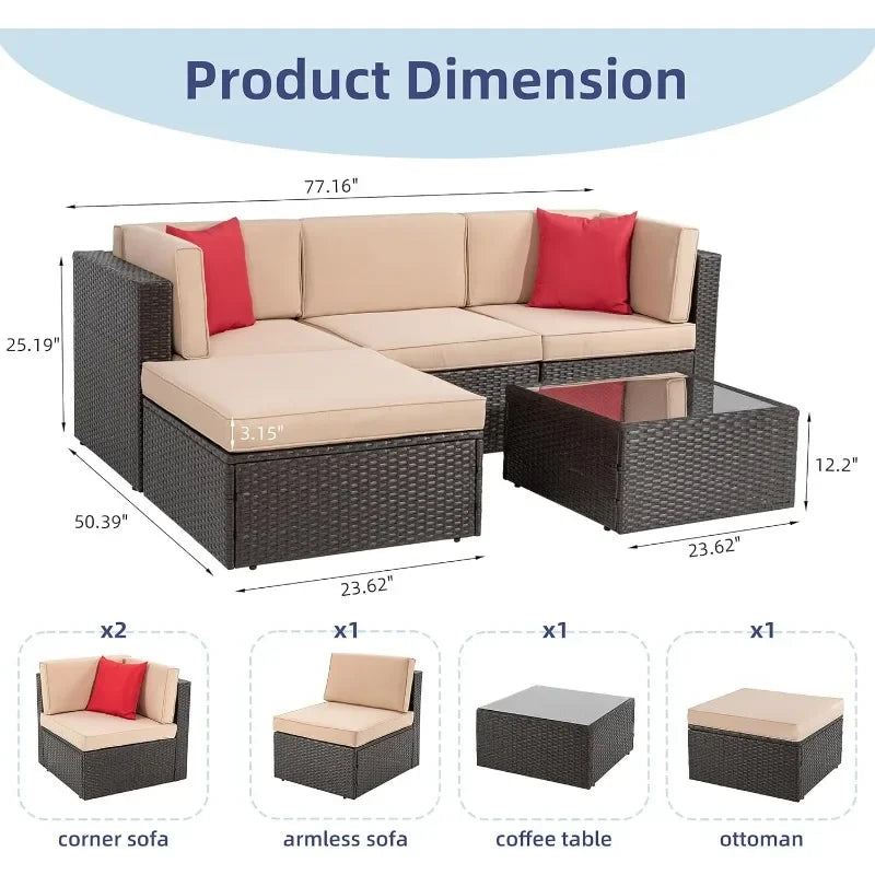 XMSJ Outdoor Patio Furniture Set All Weather Rattan Sectional Ottoman
