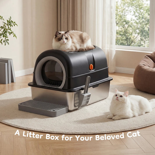 Stainless Steel Enclosed Cat Litter Box For Large Cats