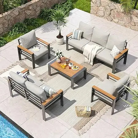 Aluminum Outdoor Patio Furniture Set With Cushions And Coffee Table