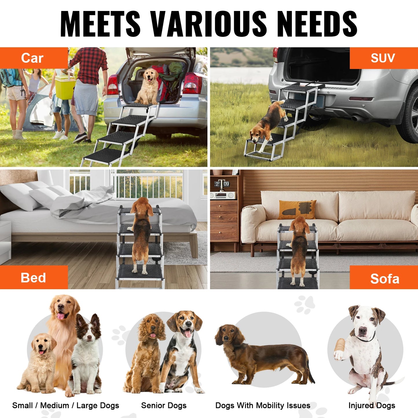 SucceBuy Car Dog Stair Folding Portable Pet Steps Aluminum