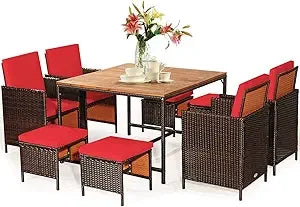 Outdoor Patio Dining Set With Rattan Chairs And Glass Table