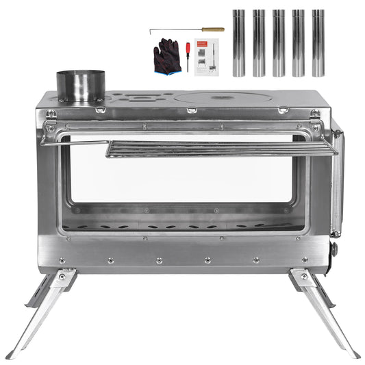 Stainless Steel Camping Stove With Chimney Pipe For Tents Shelters