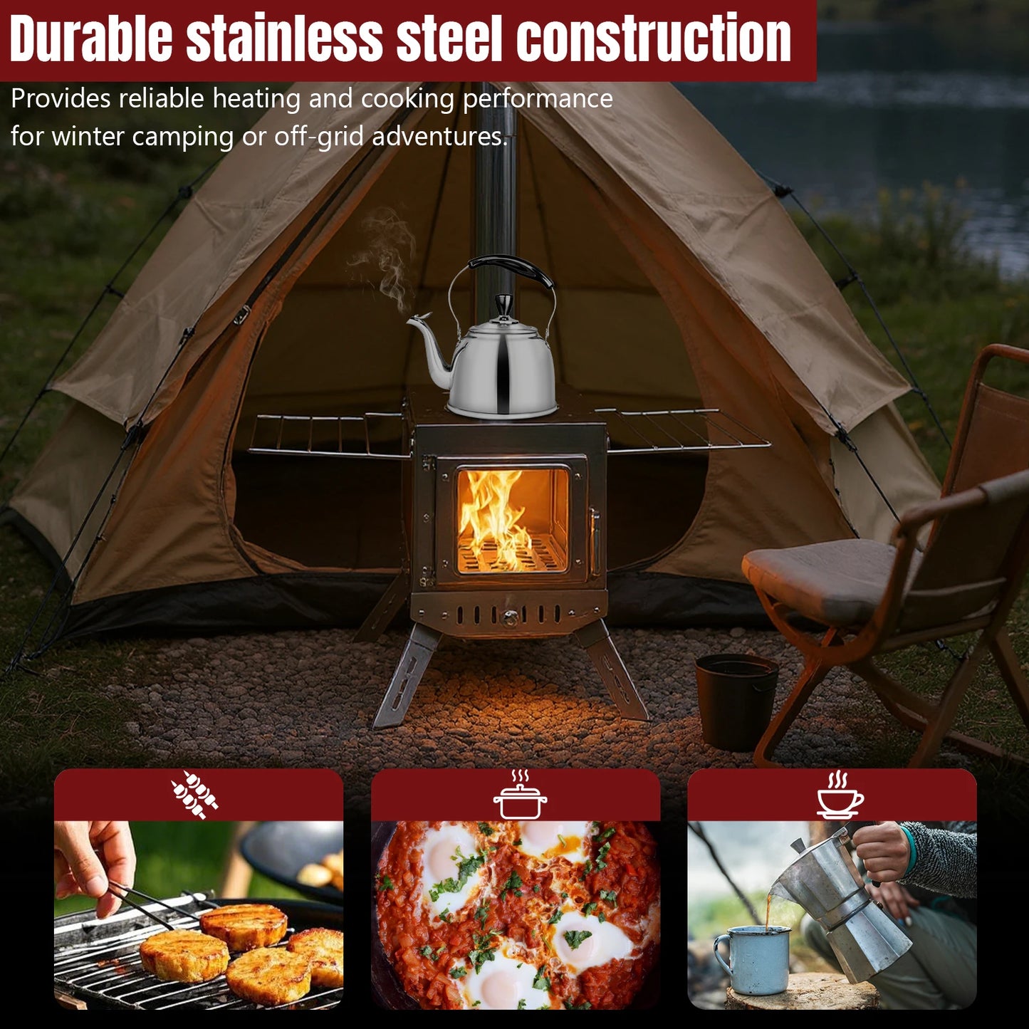 Stainless Steel Camping Stove With Chimney Pipe For Tents Shelters
