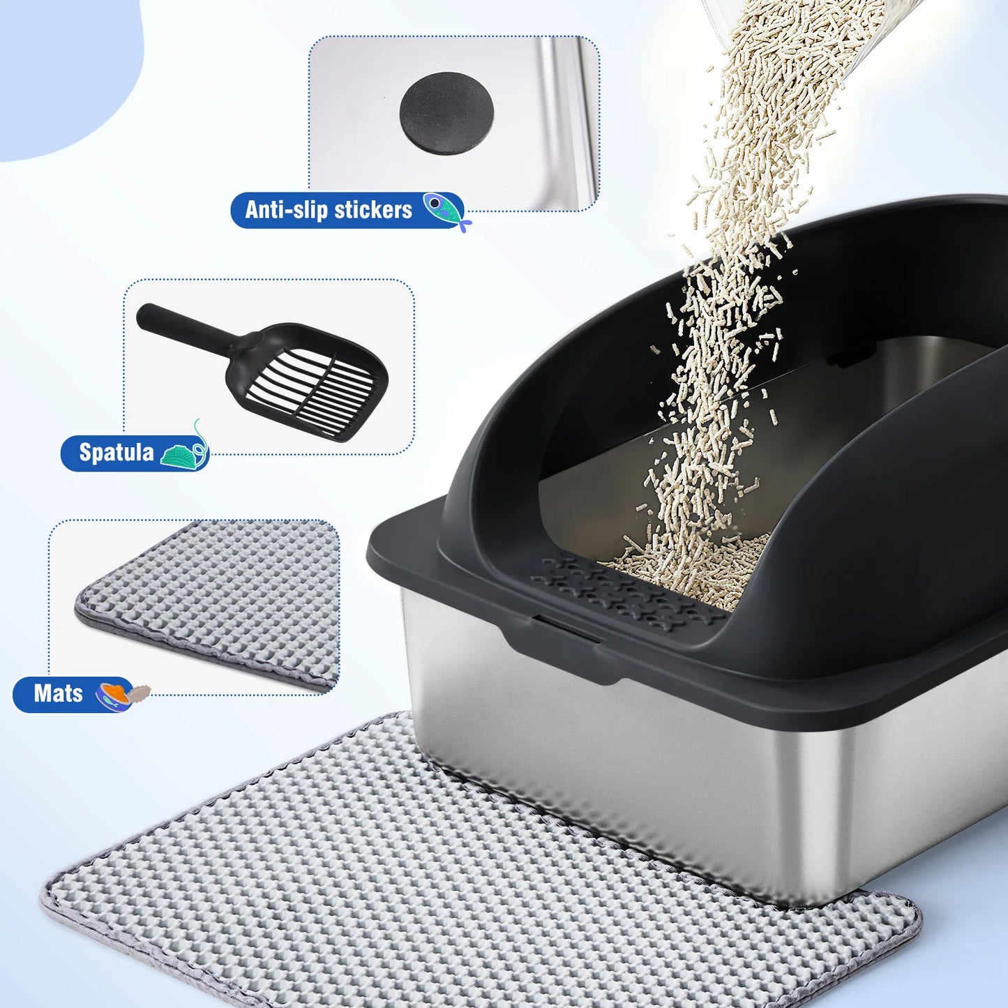 Stainless Steel Cat Litter Box With Lid For Large Cats