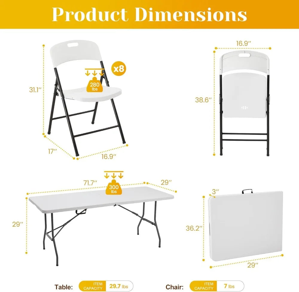 Foldable Outdoor Dining Set With 8 Chairs Heavy Duty Table