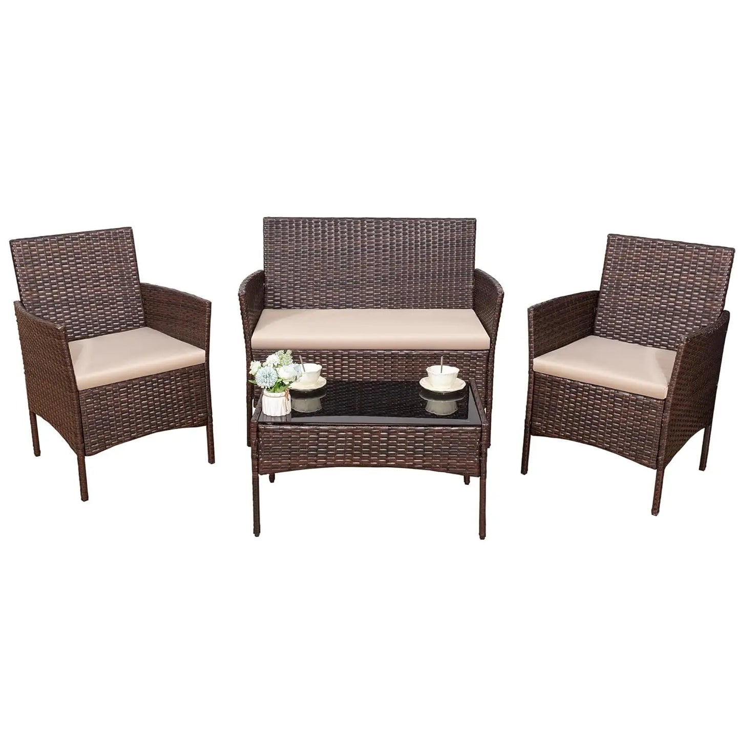 Outdoor Patio Furniture Set 4 Pieces Rattan Wicker Chairs