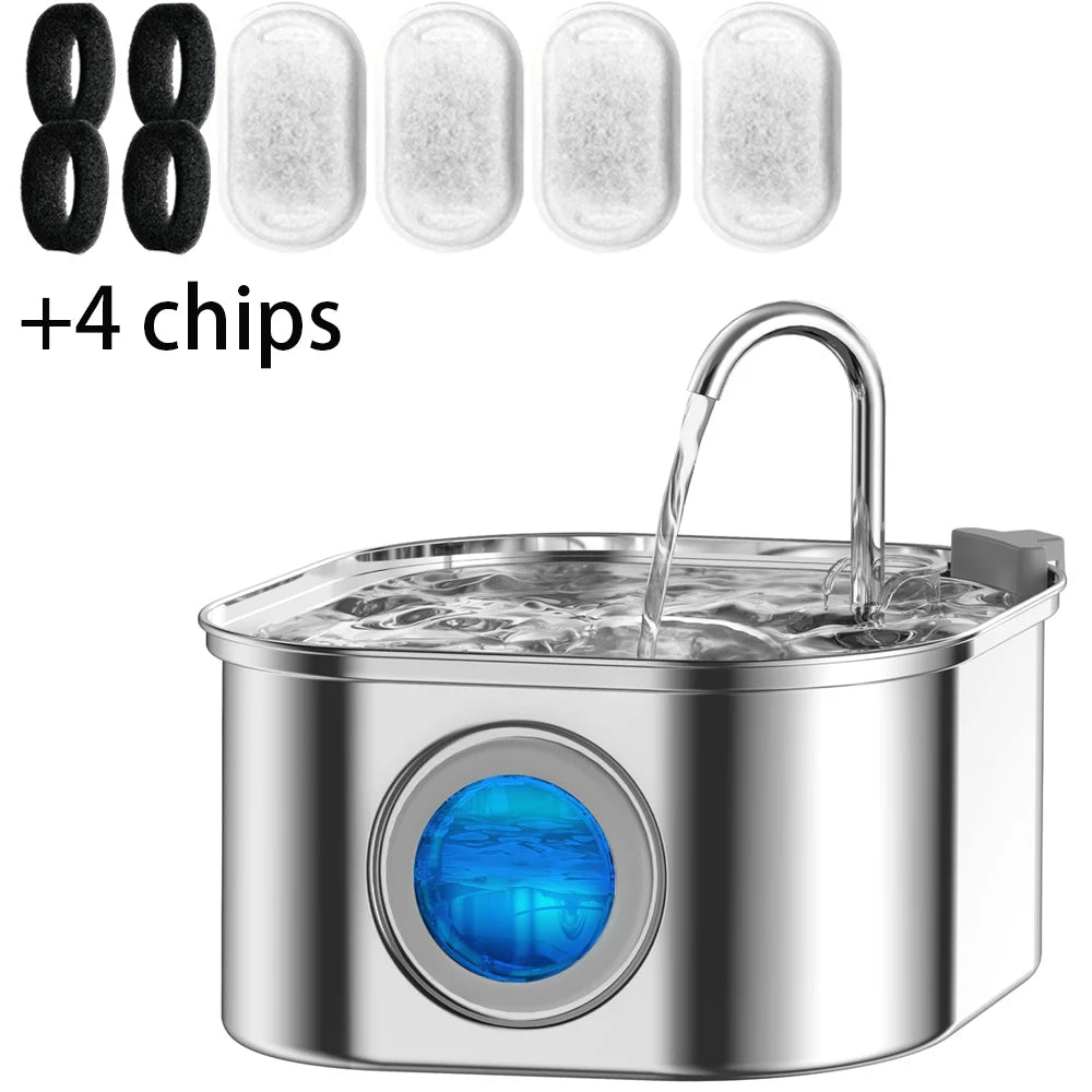 Stainless Steel Pet Water Fountain With LED Indicator Visual Level