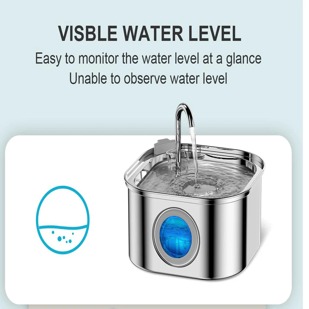 Stainless Steel Pet Water Fountain With LED Indicator Visual Level